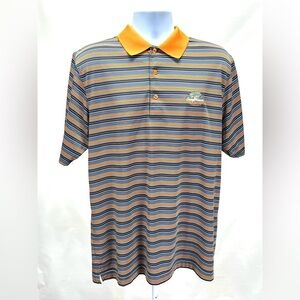 PAGE & TUTTLE Men’s Orange and gray stripe golf polo‎ size L.